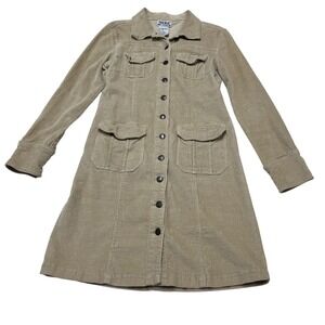 Vintage True Blue Y2K Dress 9 Tan Cordoruy Button Down Midi Western Cowgirl